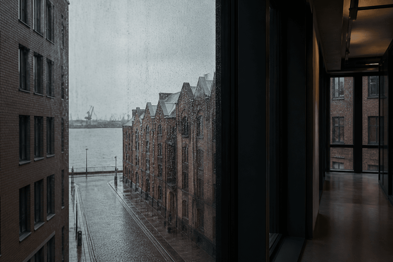 Fensterblick auf nasses norddeutsches Licht.
